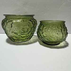 Vintage EO Brody Co. Olive Glass Crinkle Textured Vase Planters